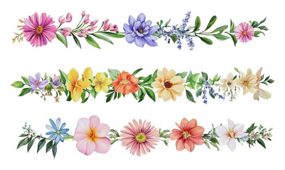 Colorful floral borders for design projects, cut out - stock png.