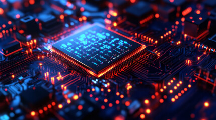 Obraz premium Quantum Computing Circuit Board: 3D Rendering of Algorithm