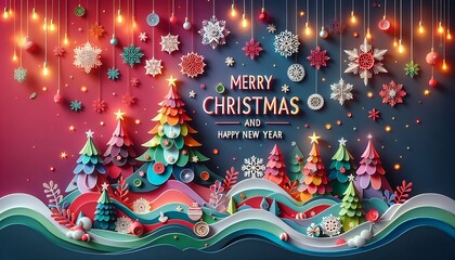 Festive Papercraft Christmas Scene With Trees And Ornaments