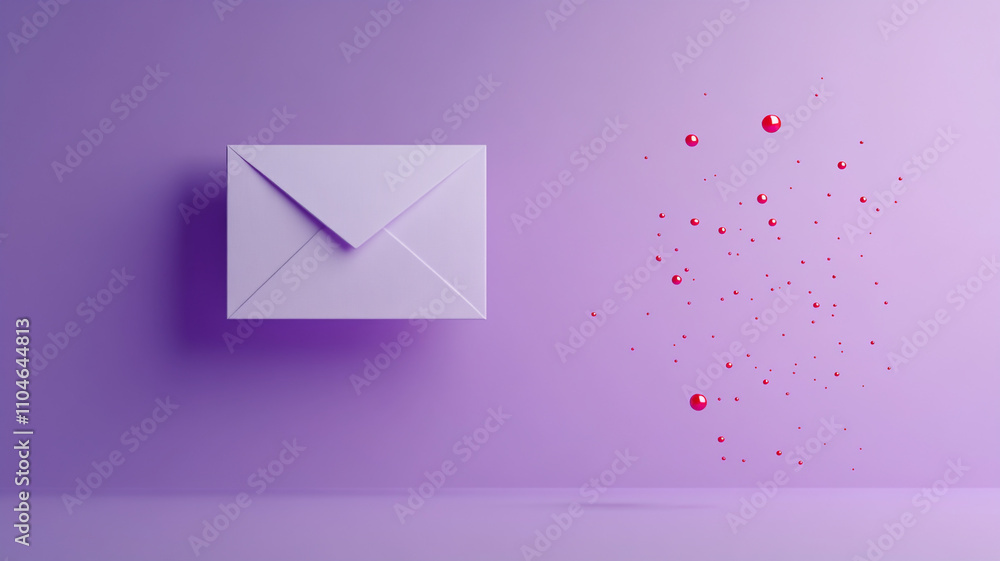 Aufkleber floating envelope with scattered red dots on a purple background creating a whimsical effect