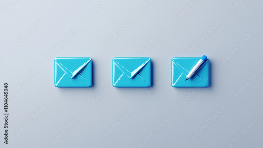 Aufkleber blue envelopes with checkmarks and a pen for messaging and communication tasks