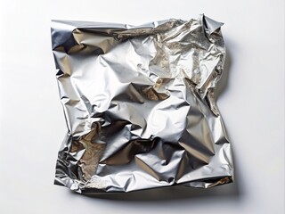 Teared Foil Bag Isolated on White Background with Copy Space for Product Display, Packaging Design, or E-commerce Use, Highlighting the Texture and Details of the Material