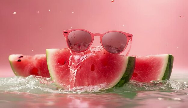 Watermelon Wearing Summer Sunglasses, Tropical Theme