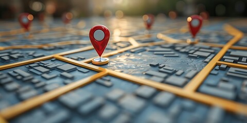 High-Quality Photo of 3D Map with Travel Routes and Navigation Icons
