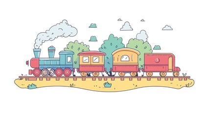 Minimalistic vector illustration of a train in line art style, featuring clean and simple outlines, set against a white background, highlighting the sleek and modern design of the train.