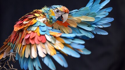 Obraz premium A colorful parrot in mid-flight, showing feathers and detail up close