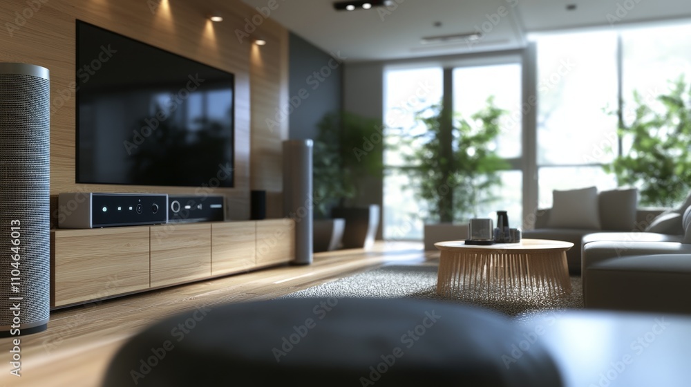 Poster a concept of a smart home with interconnected devices controlled by voice commands