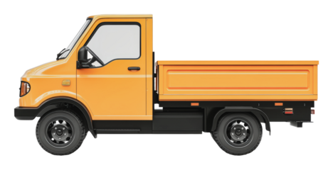 Bright yellow utility truck parked on a street, cut out - stock png.