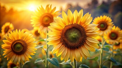 Obraz premium Vibrant Portrait of Isolated Sunflower Set 1 Captured Against a Bright Background, Showcasing Nature's Beauty and the Intricacies of Each Bloom for Stock Photography Purposes
