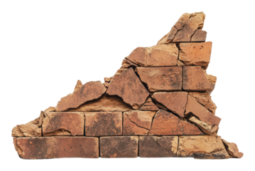Brick wall fragment showing age and decay, cut out - stock png.
