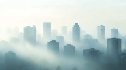 Fototapeta premium A dense urban skyline with fog rolling in, creating a mysterious atmosphere