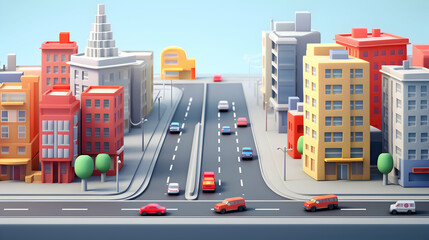 Colorful Cartoon Cityscape with Cars and Buildings