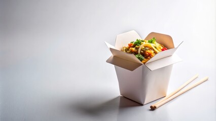 Wok Paper Box Isolated on White Background &ndash; Perfect for Takeout, Food Delivery, and Restaurant Use, Showcasing a Versatile Packaging Solution for Asian Cuisine
