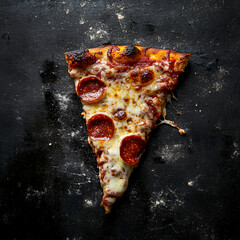 Single Slice of Pepperoni Pizza on Black Background