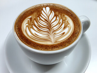 White Cup of Frothy Cappuccino with Latte Art