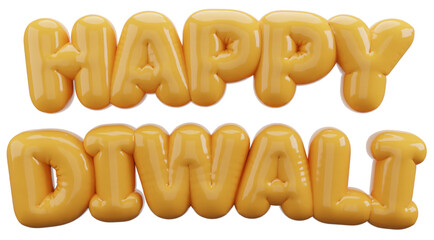 Happy Diwali. Diwali festival holiday design with 3d typography lettering balloon gold realistic isolated transparent background.