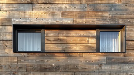 Rustic Wooden Wall with Modern, Black-Framed Double Window