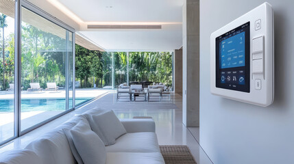 Smart home control panel in luxury residence with modern design and technology