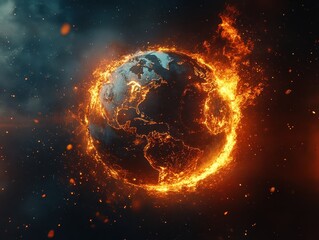 Obraz premium A burning Earth with molten lava bursting from within