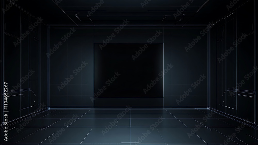 Poster a minimalistic black canvas with intricate ceiling and floor perspective grid lines creating a sharp
