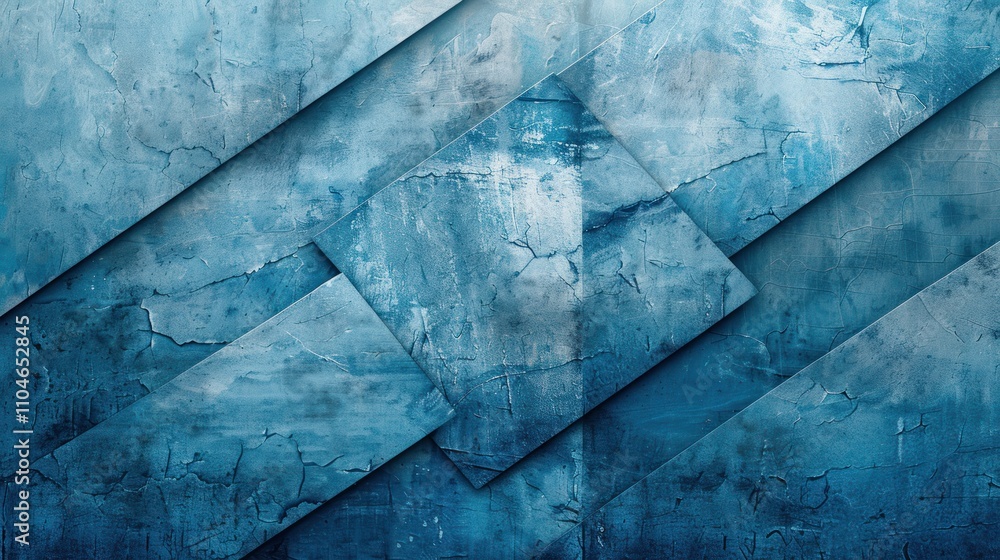 Poster abstract blue textured geometric background with overlapping layers and cracked surface.