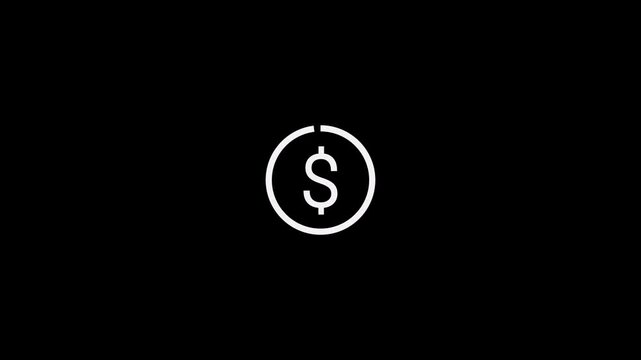 Animated Dollar sign icon for animation and video content on black background and Alpha