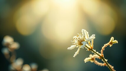 A single frost-covered blossom illuminated by the morning sun