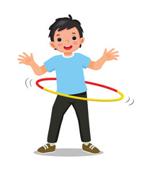 Cute little boy playing hula hoop