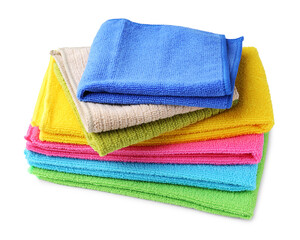 Stack different microfiber cloths isolated on white