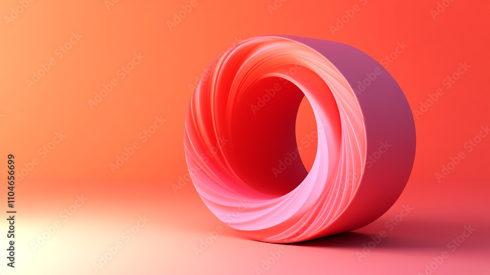 Poster abstract sculpture featuring smooth curves and vibrant colors in a minimalist setting
