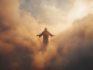 Figure of Jesus floating among the clouds