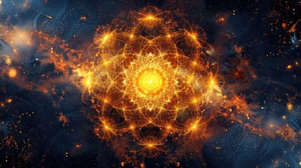 Obraz premium Fiery cosmic mandala, abstract art.