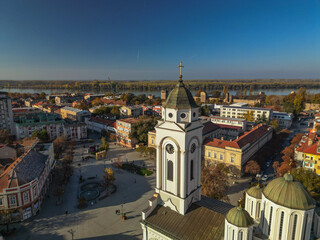 Obraz premium Church of St. George in Smederevo, Serbia - aerial drone view
