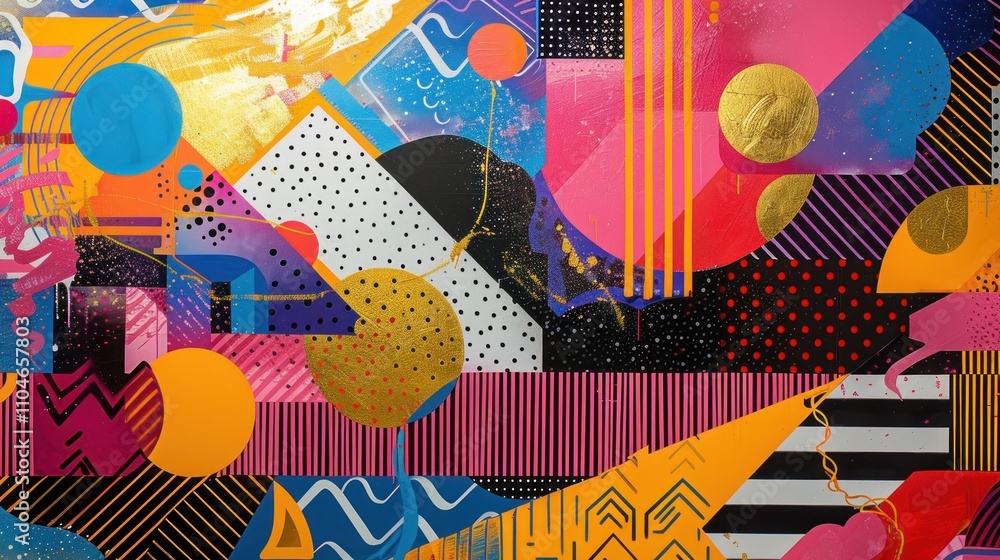 Poster abstract colorful geometric art with vibrant shapes and patterns.
