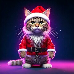 Sad cat in santa claus hat, Christmas time