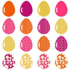 Easter eggs set on white background decor holiday art isolated	