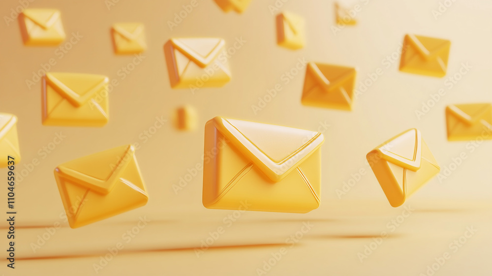 Aufkleber yellow mail envelopes floating in a bright background create a cheerful atmosphere