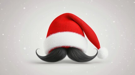 A festive illustration of a classic Santa hat and black mustache, accented with white highlights, emphasizing the cheerful spirit of Christmas.