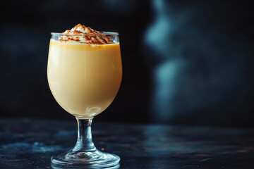 Delicious Christmas eggnog in glass.