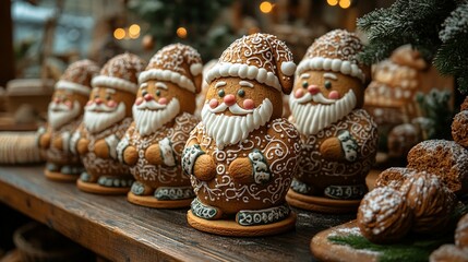 Obraz premium Decorated Gingerbread Santa Claus Figures On Display