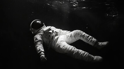 Astronaut lost in space falls and drifts, on a black background