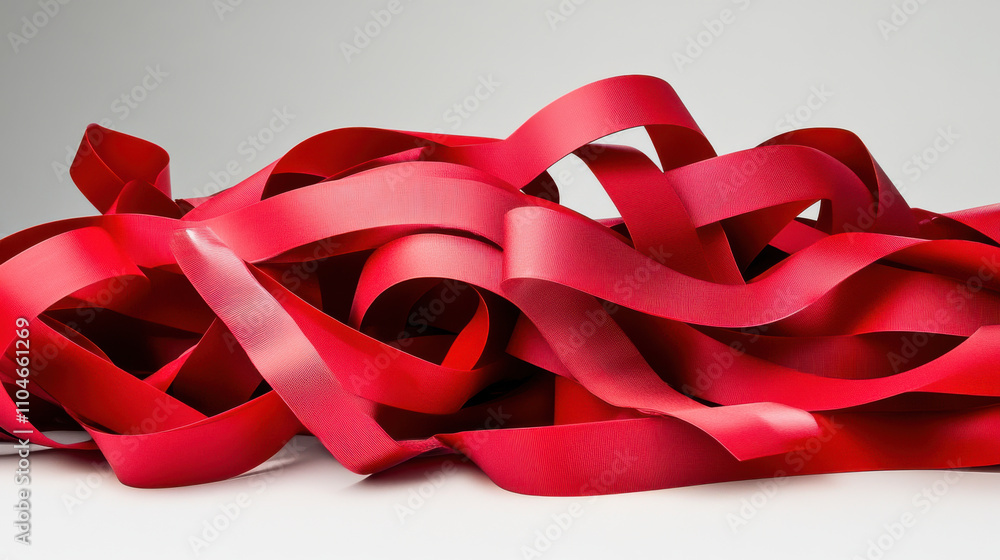 Poster tangled red ribbons create vibrant and dynamic visual effect