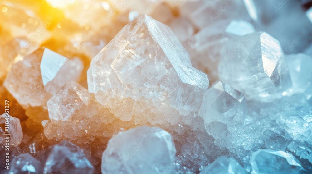 Poster close-up image of glimmering crystals with natural light reflection showcasing their unique shapes a