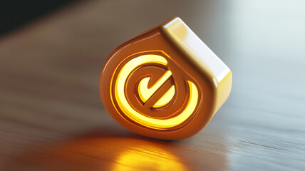 Unique glowing symbol on wooden surface showcasing modern design elements and creativity
