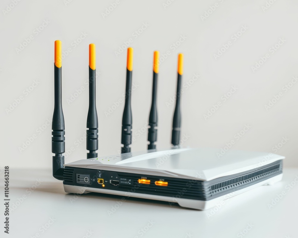 Poster a modern wi-fi router with multiple antennas, designed to enhance internet connectivity and performa