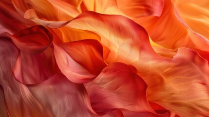Abstract flowing fabric texture in warm orange and red tones, evoking a sense of movement and fluidity Ideal for backgrounds or artistic designs