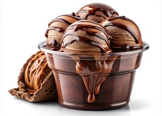 Decadent Chocolate Ice Cream in Plastic Cup Isolated on Transparent Background for Culinary and Dessert Photography