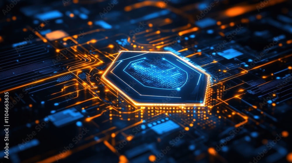 Poster digital security concept with shield icon and circuitry background representing cyber protection and