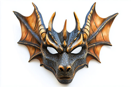Leather dragon mask isolated on white background...