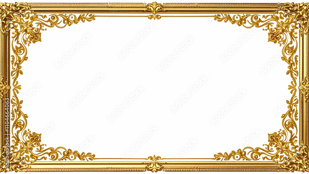 Poster a luxurious golden picture frame with intricate baroquestyle carvings. the frame is isolated on a wh